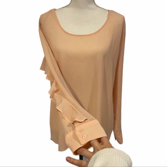 Rampage Blush Pink Sheer Ruffle Keyhole Blouse Large - Picture 2 of 7